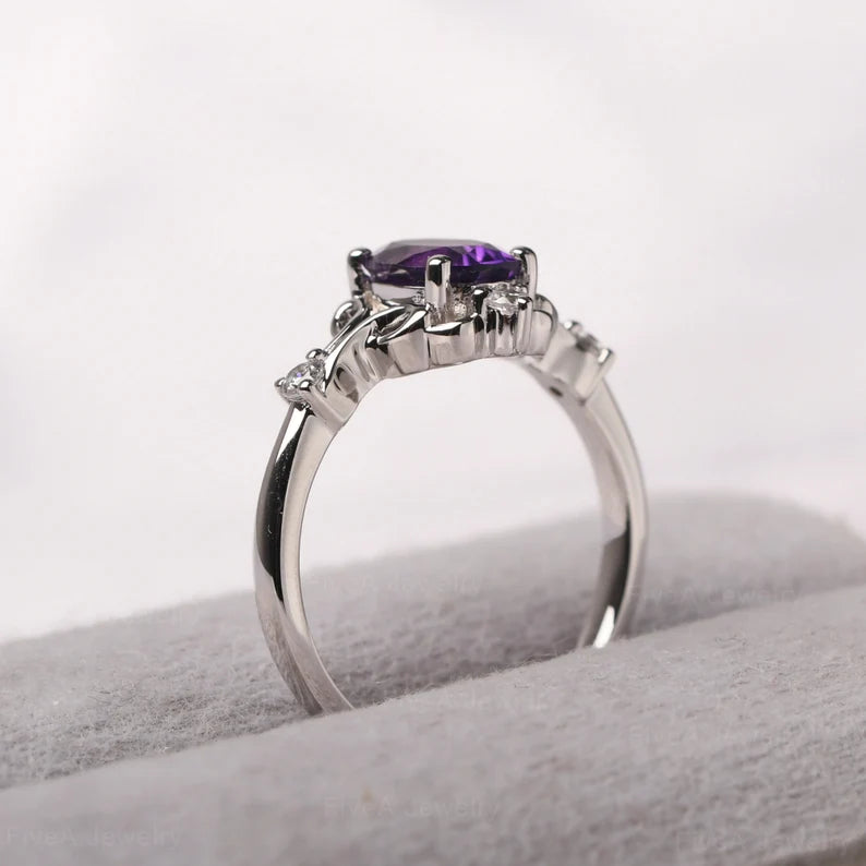 Retro Filigree Amethyst Ring Sterling Silver Oval Cut 8X6 mm Anniversary Ring February Birthstone Ring