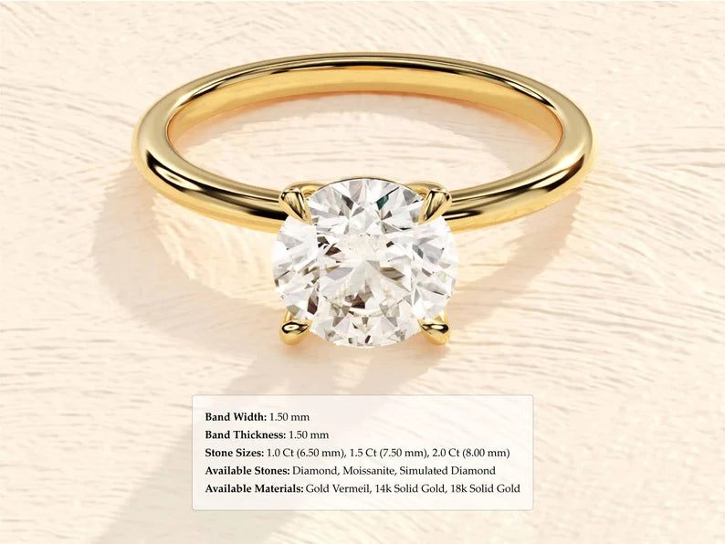 1, 1.5, 2 CT Moissanite Engagement Rings in 14k Solid Gold Round Engagement Ring - Moisssanite Ring Gift For Her