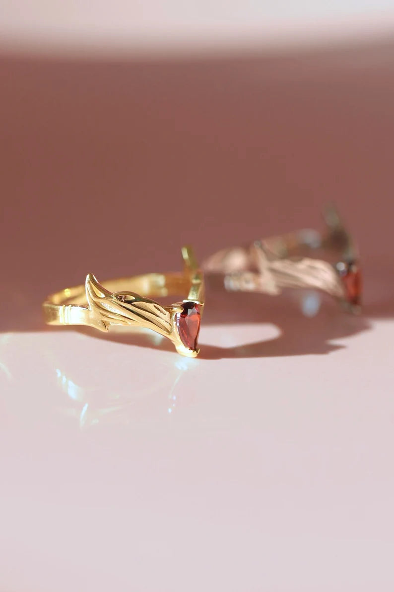 Red Garnet Witch Crown Inspired Superhero Ring in 14k Yellow Gold Vermeil Geek Jewelry - Special Gift For Mom