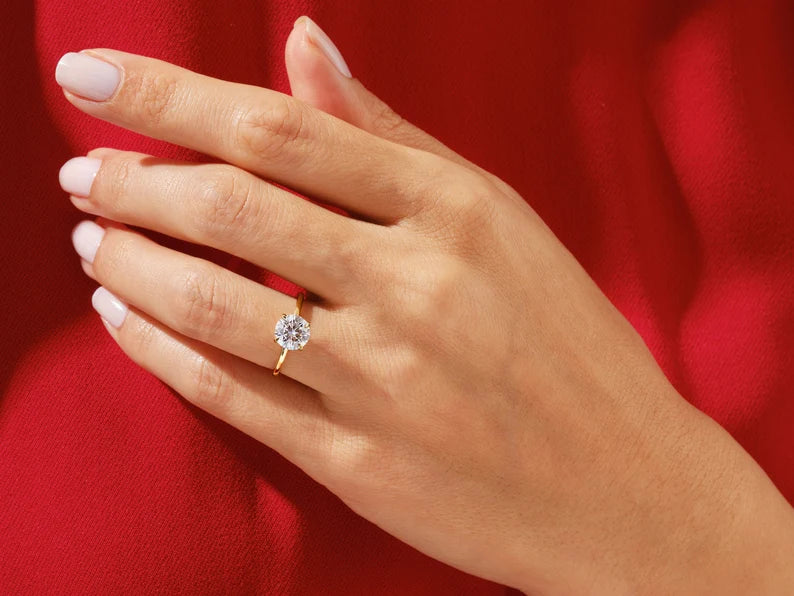 1, 1.5, 2 CT Moissanite Engagement Rings in 14k Solid Gold Round Engagement Ring - Moisssanite Ring Gift For Her