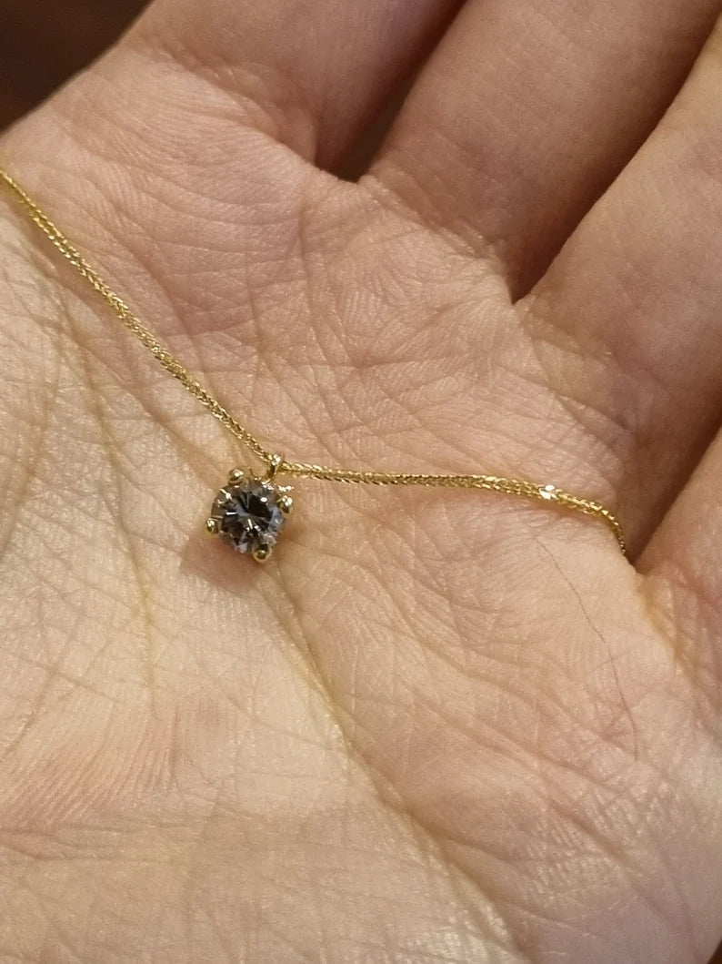 Brown Diamond Solitaire Pendant Necklace in 14k Rose Gold Vermeil - Everyday Necklace For Her