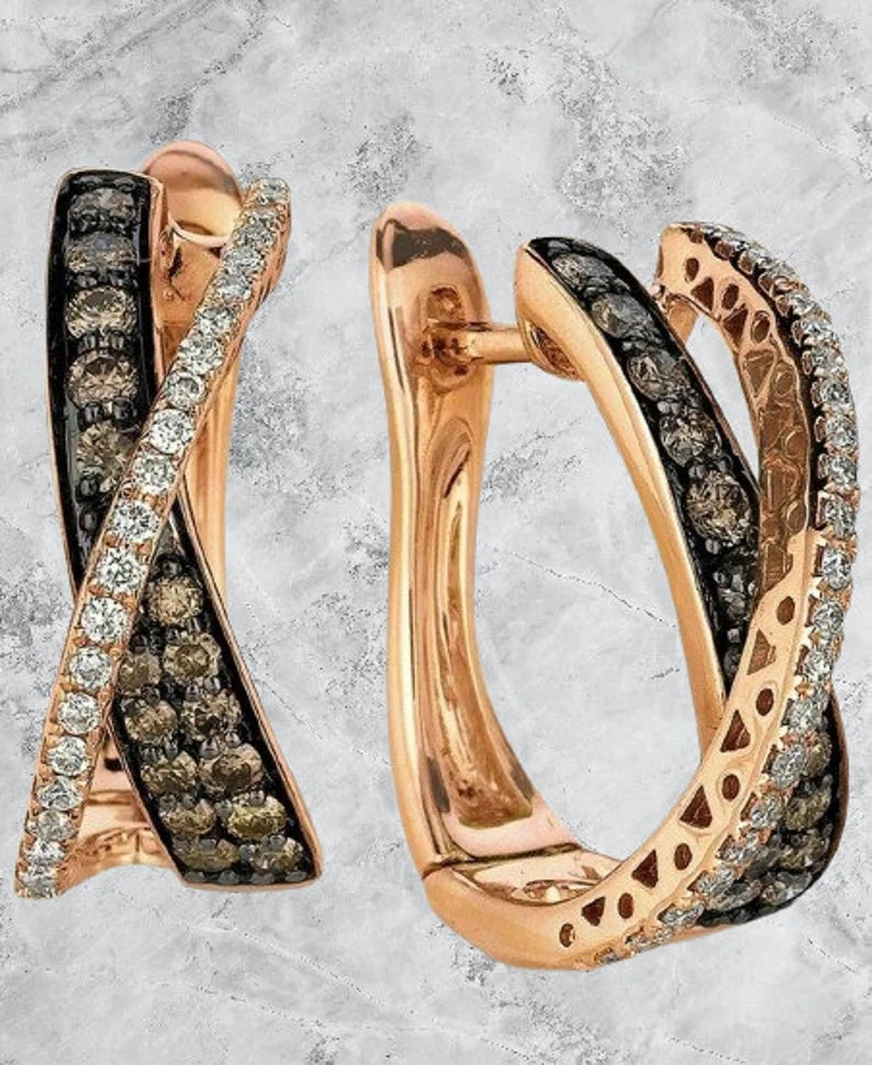 Brown Diamond X Hoop Earring in 14K Rose Gold Vermeil Wedding Engagement Gifts For Women