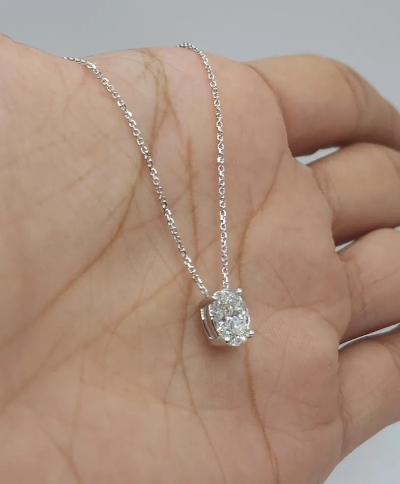 9x7mm Oval Diamond Solitaire Necklace in 14k Yellow Gold Vermeil - Anniversary Gift For Wife