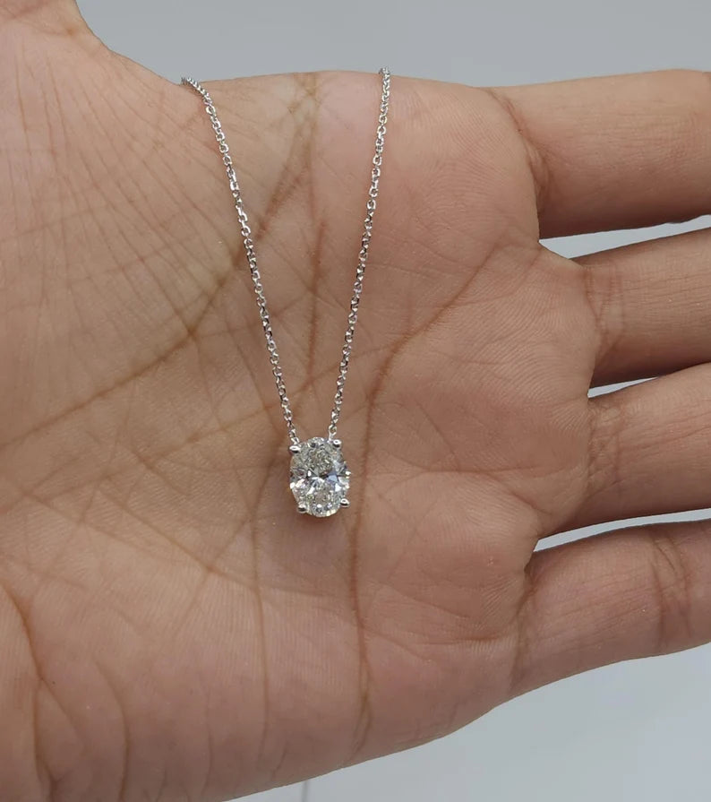 9x7mm Oval Diamond Solitaire Necklace in 14k Yellow Gold Vermeil - Anniversary Gift For Wife