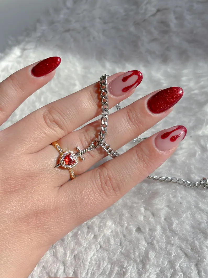 Heart Ring and Sword Bracelet Couple Jewelry in 925 Sterling Silver - Sword and Heart Jewelry Anniversary Gift For Her