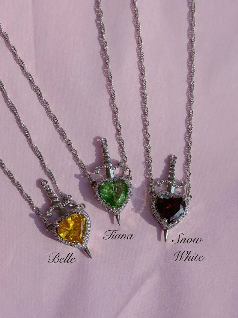 Princess Heart Sword Necklace - Snow White and Huntsman Necklace in 925 Sterling Silver Special For Valentines Day Gift