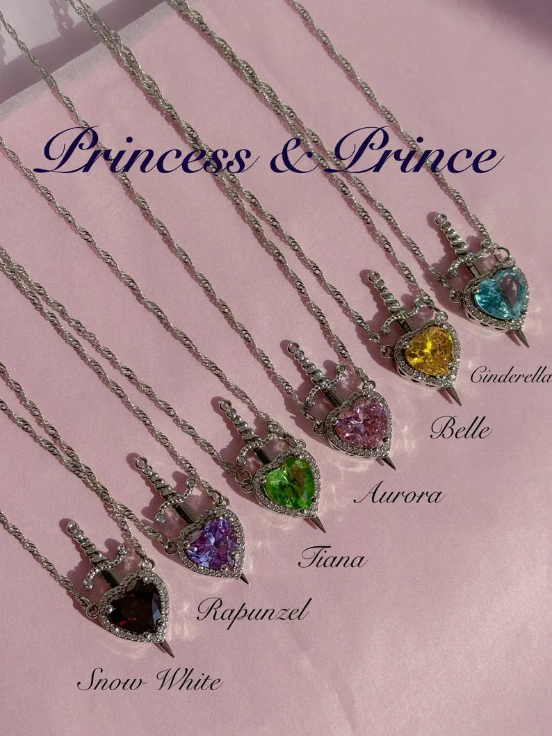 Princess Heart Sword Necklace - Snow White and Huntsman Necklace in 925 Sterling Silver Special For Valentines Day Gift