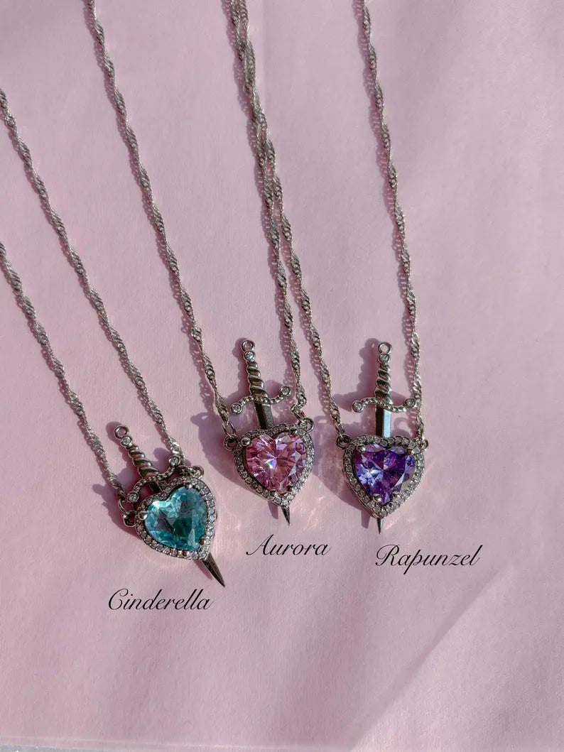 Princess Heart Sword Necklace - Snow White and Huntsman Necklace in 925 Sterling Silver Special For Valentines Day Gift