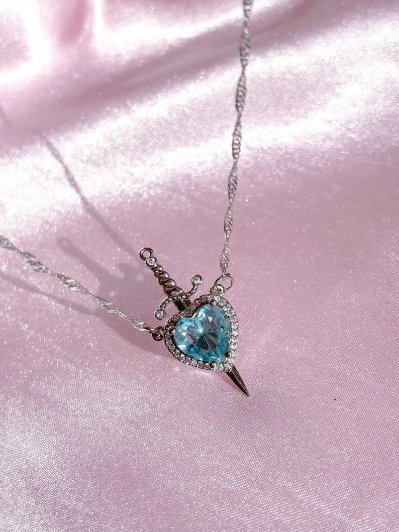 Princess Heart Sword Necklace - Snow White and Huntsman Necklace in 925 Sterling Silver Special For Valentines Day Gift