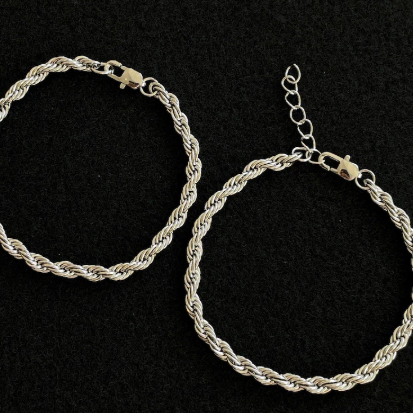 Silver Rope Chain Bracelet- Stainless Steel- Thin Silver Bracelet- Unisex Jewelry- Gift Bracelets for Women Men- Silver Jewelry Basics