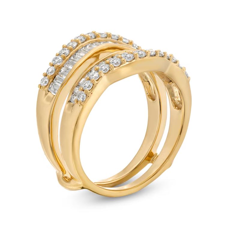 1 Ct Baguette and Round Diamond Engagement & Wedding Ring Enhancer in 18K Gold Vermeil