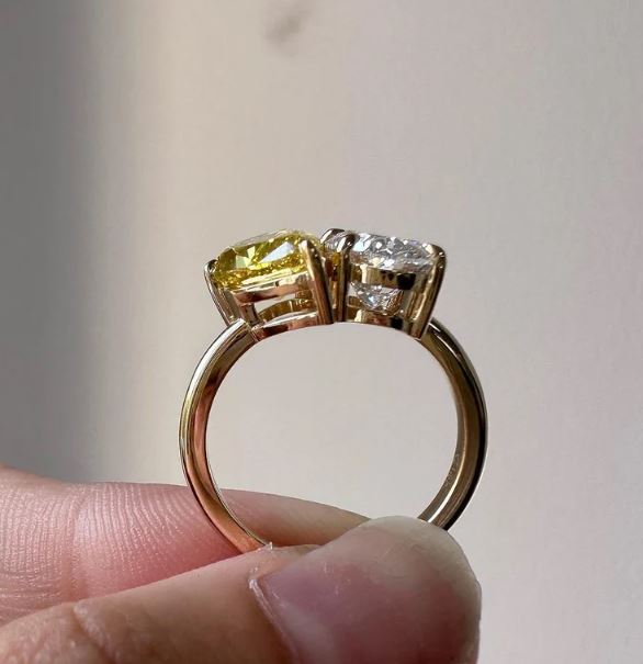 Yellow Topaz & Diamond Toi Et Moi Wedding Ring in 14K Rose Gold Finish - Anniversary Gift Ring