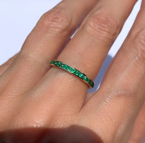 Channel Set Emerald Eternity Ring 14k Gold - 925 Silver - Half Eternity Stacking band