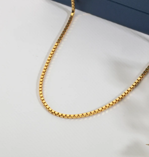 1.5mm Box Chain Necklace in 14K Yellow Gold Finish Box Chain Choker - Simple Gold Necklace for Her/Him