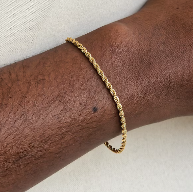 Children's Gold Bracelet- Rope Twist Bracelet for Small Wrists Men's 2mm Chain Minimalist Bracelet