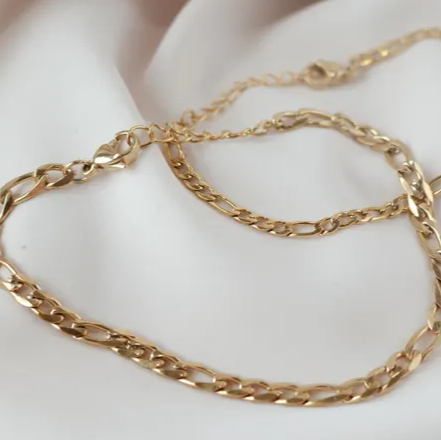 Gold 3mm 4mm Figaro Bracelet- Waterproof Figaro Chain Bracelet- Chunky Figaro Chain Bracelet- Minimalist Bracelet