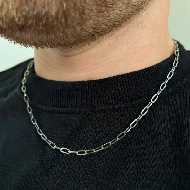 Mens Necklace 3mm Paperclip Chain Necklace For Men in 925 Sterling Silver