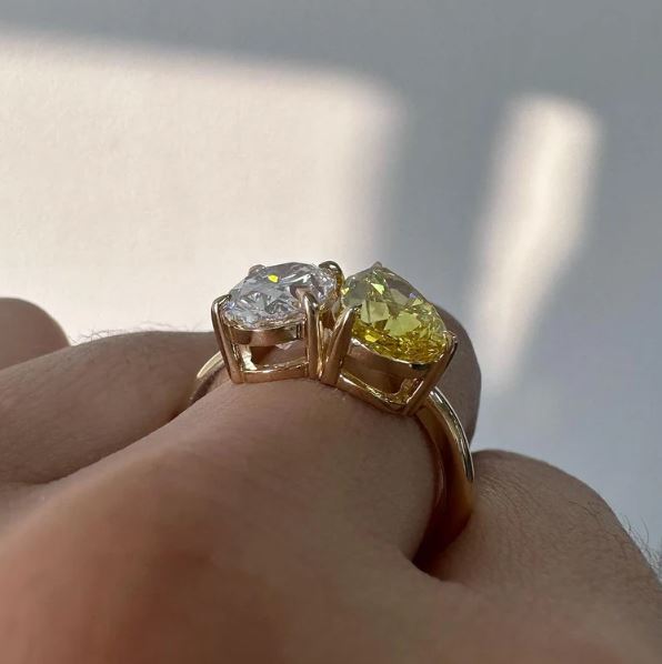 Yellow Topaz & Diamond Toi Et Moi Wedding Ring in 14K Rose Gold Finish - Anniversary Gift Ring