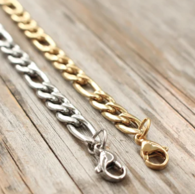 Stainless Steel Bracelet for Men- Figaro Chain Link Bracelet for Him in Silver and Gold- Valentine's Day Gift- Essential Style Bracelet