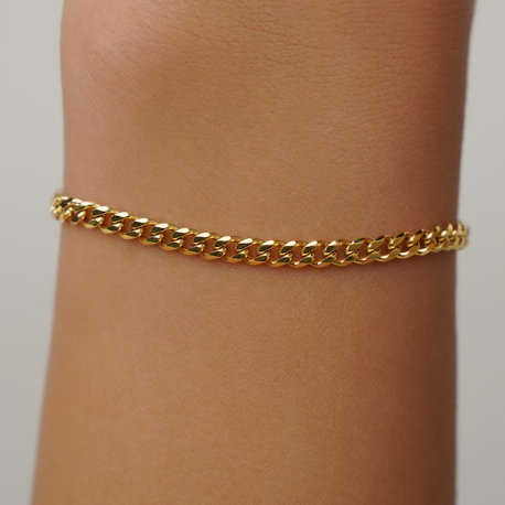 Gold Plated Bracelet- Thin Gold Curb Bracelet Chain- Gold Adjustable Bracelets- Gold Jewelry