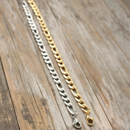 Stainless Steel Bracelet for Men- Figaro Chain Link Bracelet for Him in Silver and Gold- Valentine's Day Gift- Essential Style Bracelet