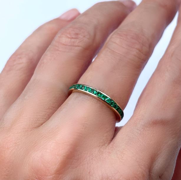 Channel Set Emerald Eternity Ring 14k Gold - 925 Silver - Half Eternity Stacking band