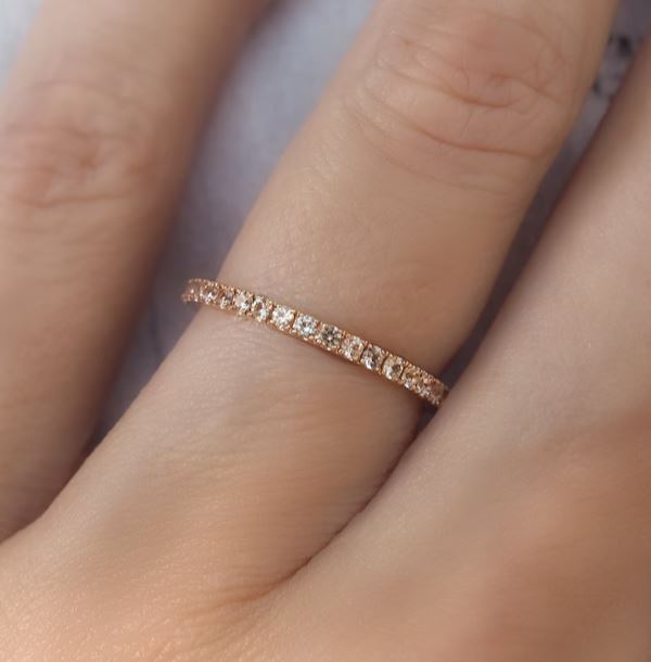 1.6mm Peach Morganite Eternity Band in 14K Rose Gold Finish - Wedding Ring Gift for Her