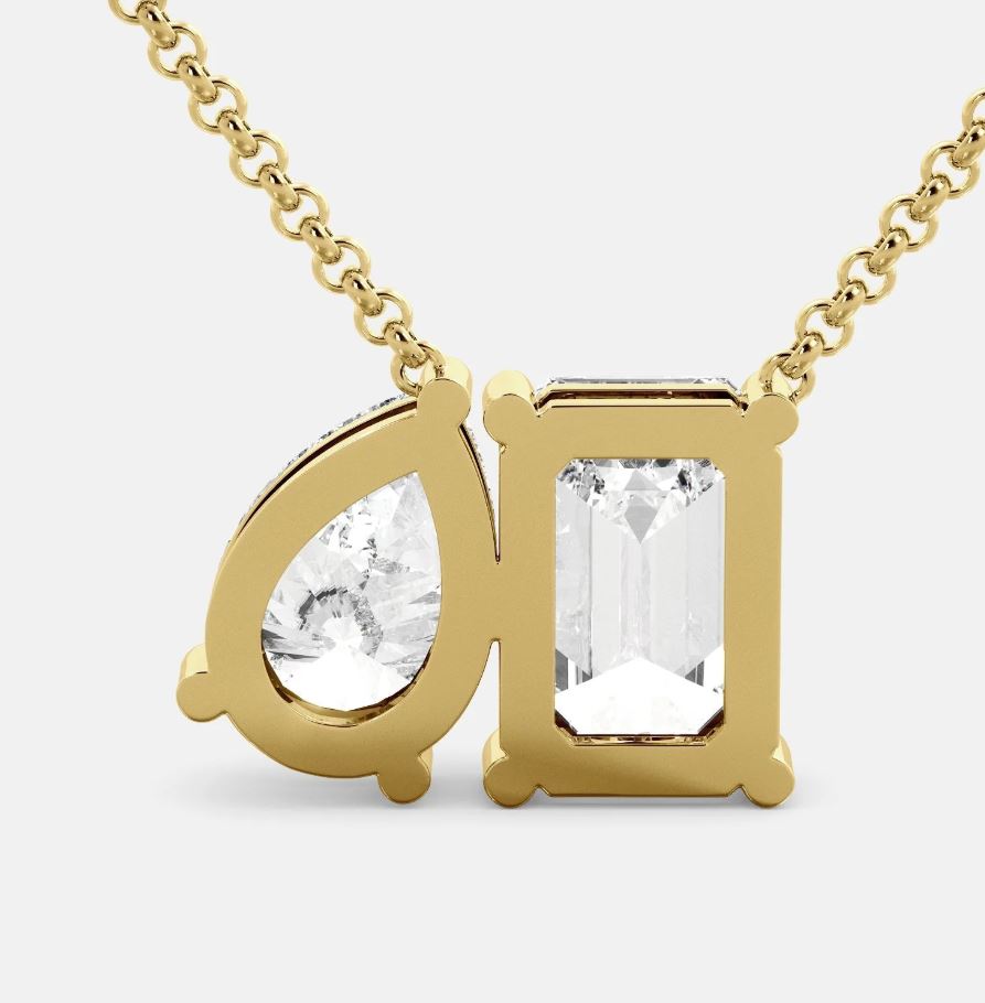 Toi et Moi Diamond Necklace in 14K Yellow Gold Finish - Gift For Her