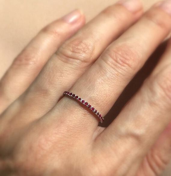 Ruby Half Eternity Ring in 925 Sterling Silver Ruby Wedding Band Gift For Her