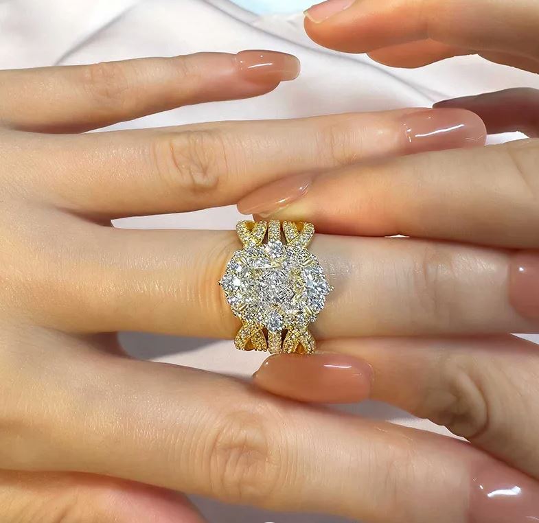 Vintage Halo Radiant Cut Insert Wedding Ring Set For Women In 925 Sterling Silver - Special Gift For Her