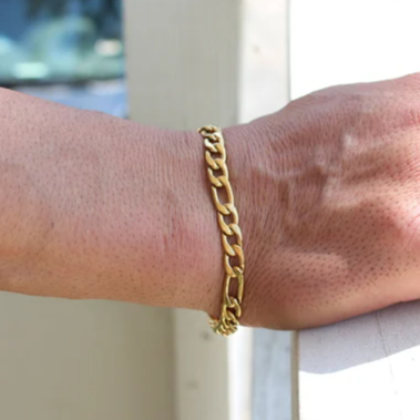 Stainless Steel Bracelet for Men- Figaro Chain Link Bracelet for Him in Silver and Gold- Valentine's Day Gift- Essential Style Bracelet