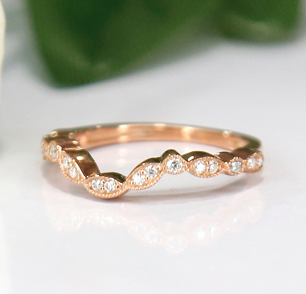 Art Deco Matching Wedding Band in 14K Rose Gold Vermeil