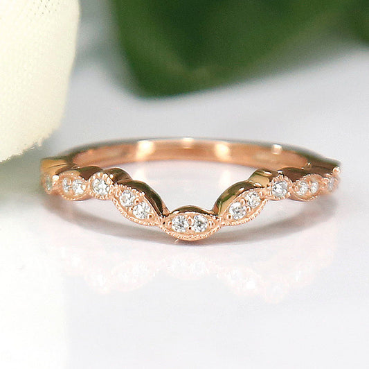 Art Deco Matching Wedding Band in 14K Rose Gold Vermeil