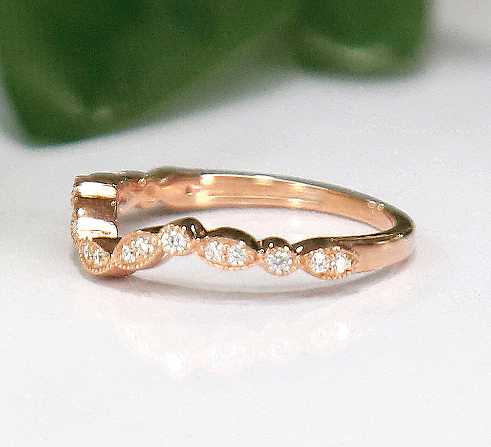 Art Deco Matching Wedding Band in 14K Rose Gold Vermeil