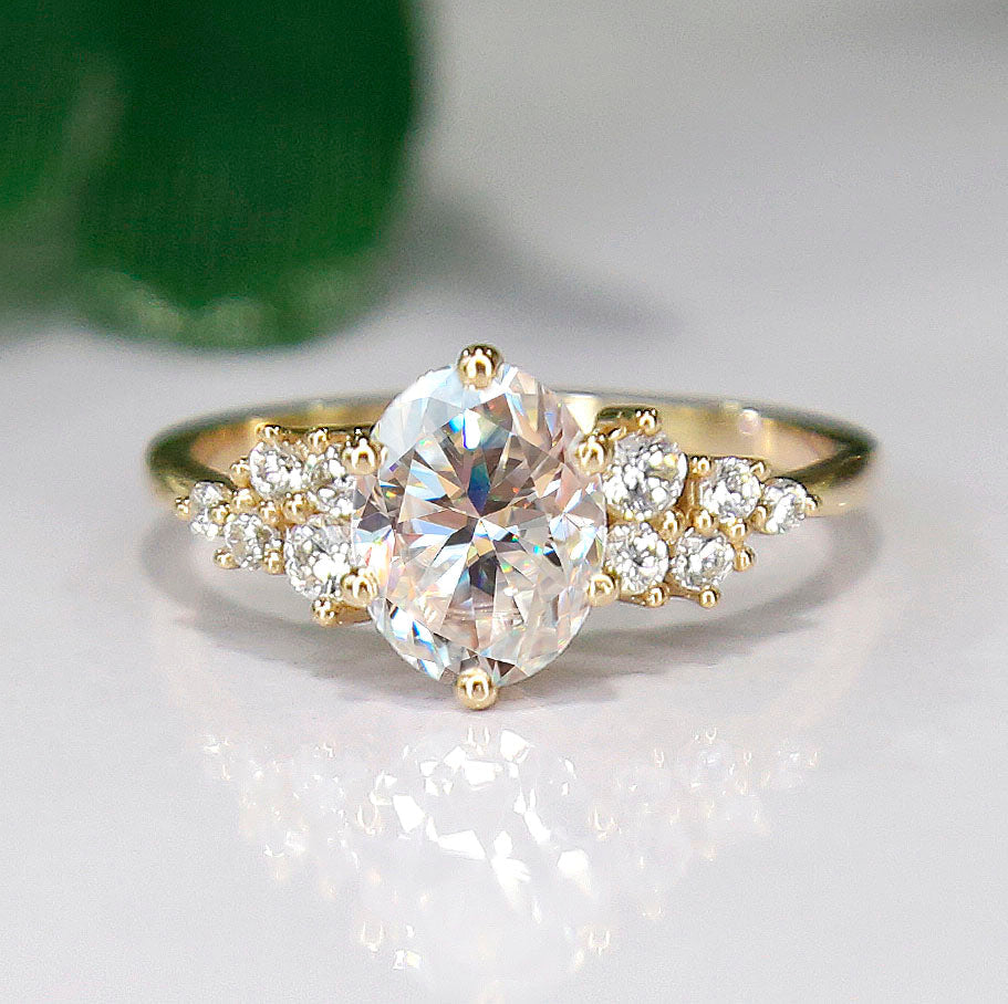 Oval White Topaz Cluster Anniversary Ring in 14K Rose Gold Finish