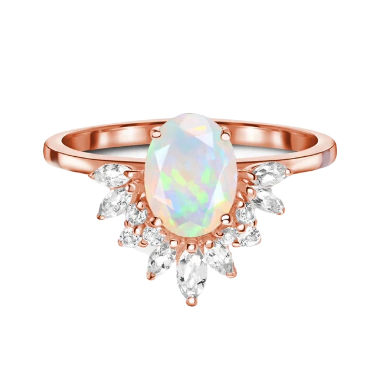 Vintage Opal Engagement Ring in 14K Rose Gold Finish - Proposal Wedding Ring Gift For Her