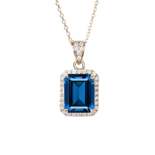 2CT Emerald Cut Blue Sapphire Necklace Halo Diamond Wedding Necklace 18"