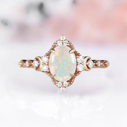 Unique Moon Design Opal Engagement Ring in 14k Rose Gold Vermeil Fire Opal Promise Ring 1pc - October Birthstone