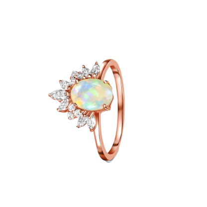 Vintage Opal Engagement Ring in 14K Rose Gold Finish - Proposal Wedding Ring Gift For Her