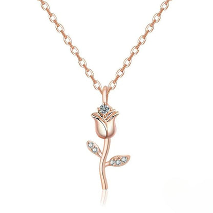 Enchanted Rose Charm Necklace - Belle Rose Gold Flower Jar Inspired Jewelry - Minimalist Flower Necklace - Bridal Shower Bridesmaid Gift