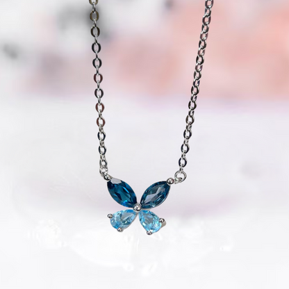 Butterfly Pendant Necklace with LBT and Aquamarine Stones in 925 Sterling Silver - Gift For Her - Elegant Nature Inspired Jewelry