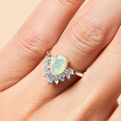 Vintage Opal Engagement Ring in 14K Rose Gold Finish - Proposal Wedding Ring Gift For Her