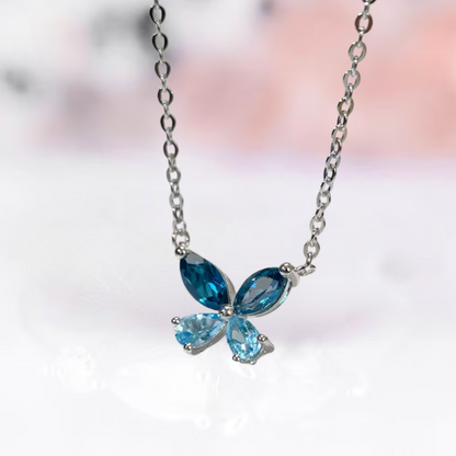 Butterfly Pendant Necklace with LBT and Aquamarine Stones in 925 Sterling Silver - Gift For Her - Elegant Nature Inspired Jewelry