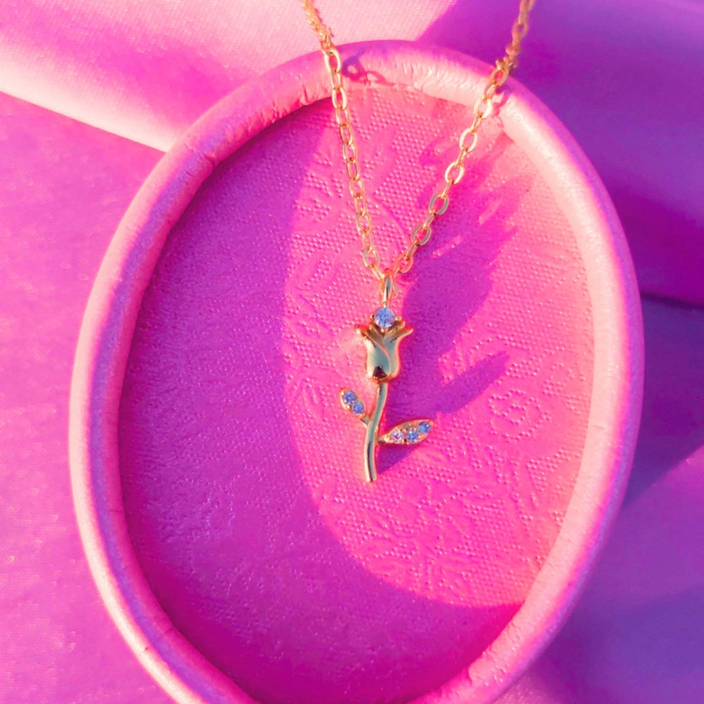 Enchanted Rose Charm Necklace - Belle Rose Gold Flower Jar Inspired Jewelry - Minimalist Flower Necklace - Bridal Shower Bridesmaid Gift