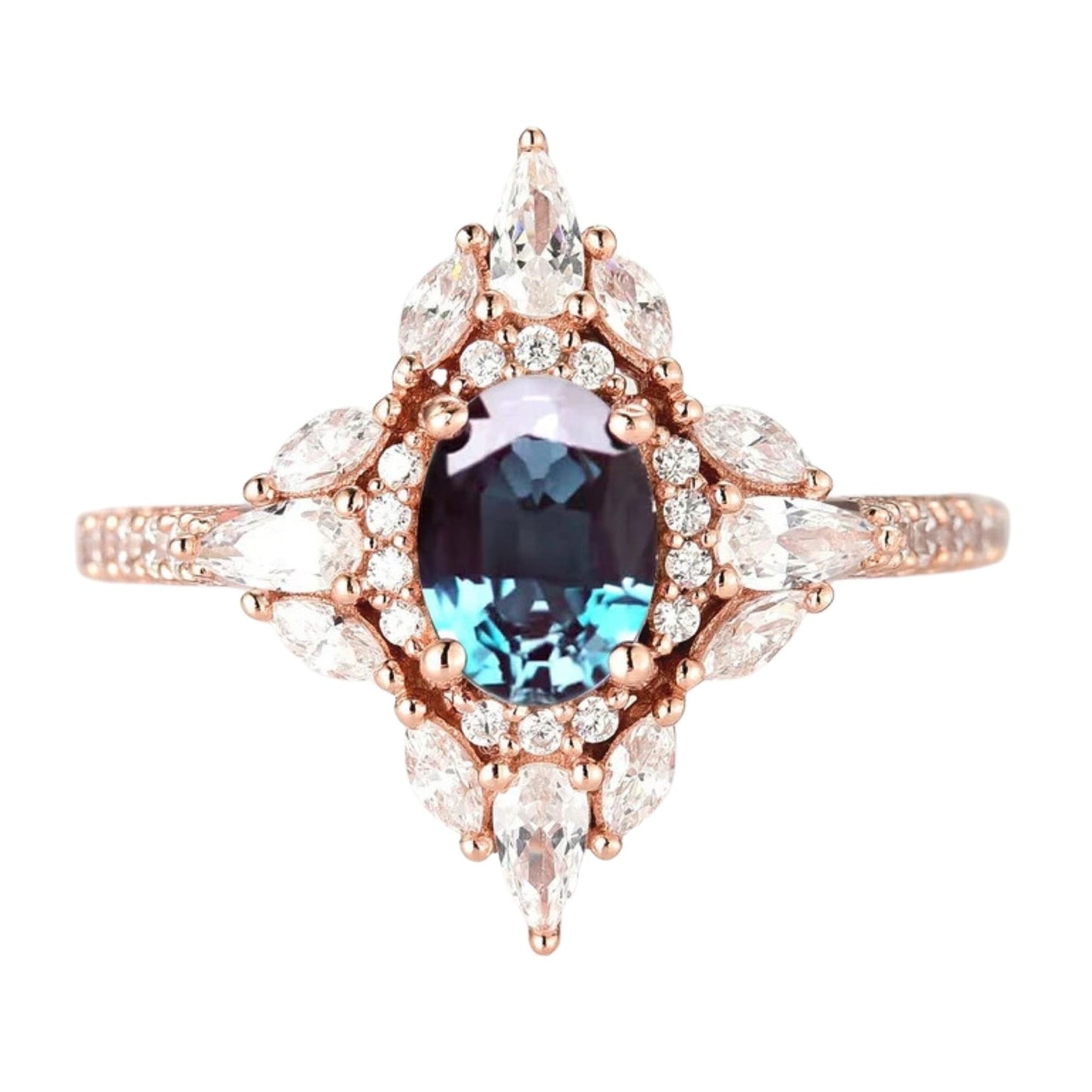 Alexandrite North Star Engagement Ring in 14K Rose Gold Finish - June Birthstone Gift For Her