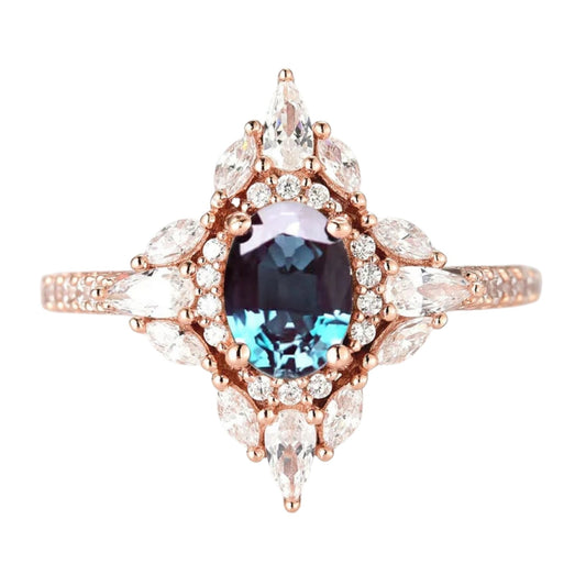 Alexandrite North Star Engagement Ring in 14K Rose Gold Finish - June Birthstone Gift For Her