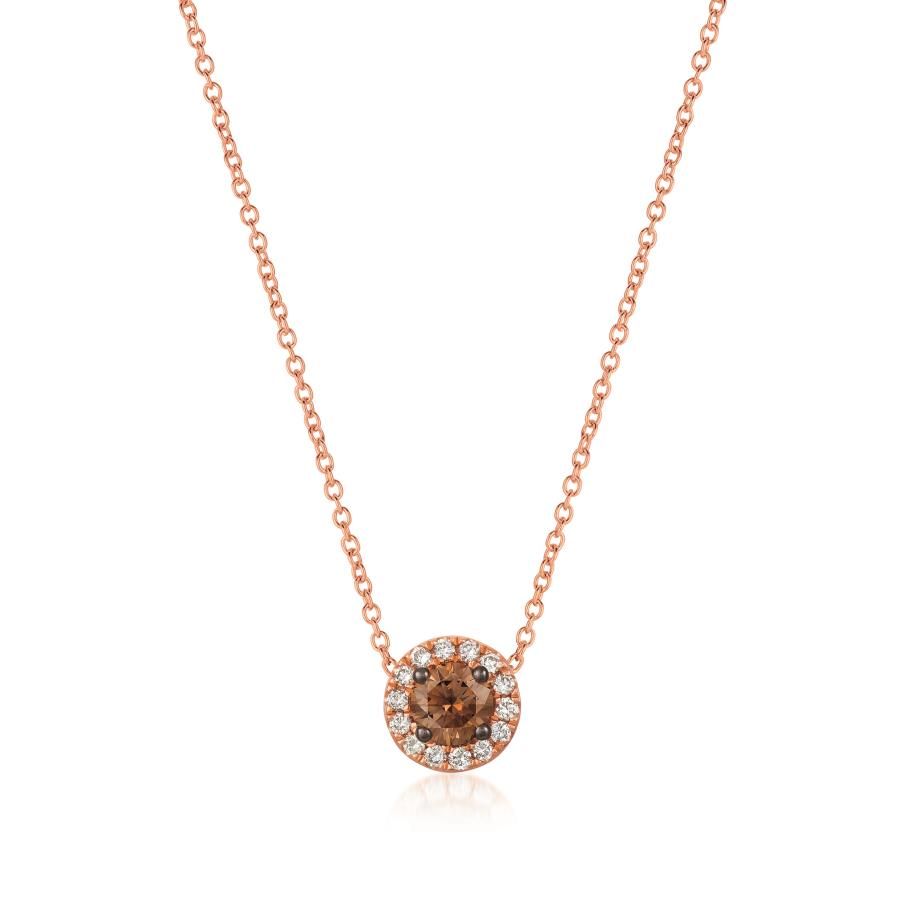 Round Brown Diamond Halo Pendant Necklace in 18" 14k Rose Gold Vermeil - Anniversary Gift For Her