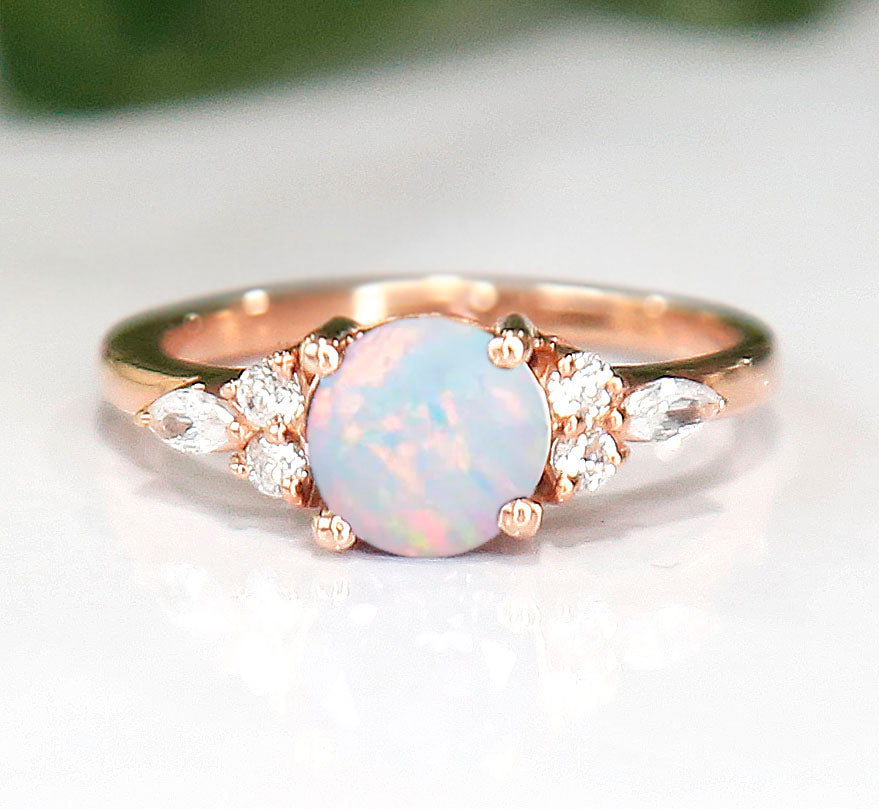 Fire Opal Ring October Birthstone Ring in 14K Rose Gold Finish