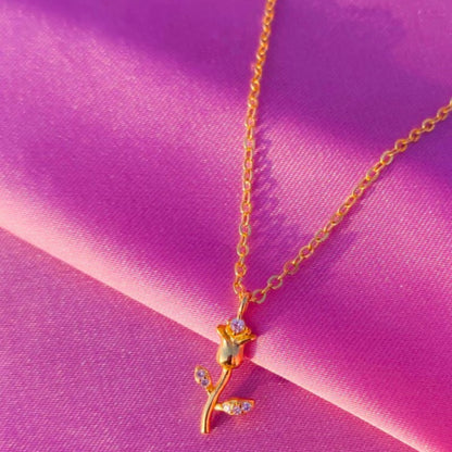 Enchanted Rose Charm Necklace - Belle Rose Gold Flower Jar Inspired Jewelry - Minimalist Flower Necklace - Bridal Shower Bridesmaid Gift
