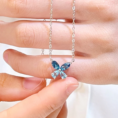 Butterfly Pendant Necklace with LBT and Aquamarine Stones in 925 Sterling Silver - Gift For Her - Elegant Nature Inspired Jewelry